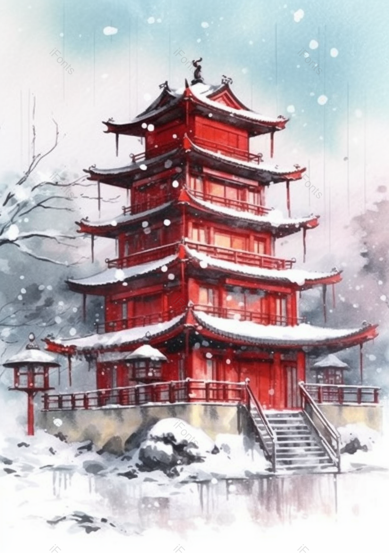 抽象意境雪景下的建筑水墨画,插画/手绘图,插画/手绘图库,插画/手绘图下载,插画/手绘